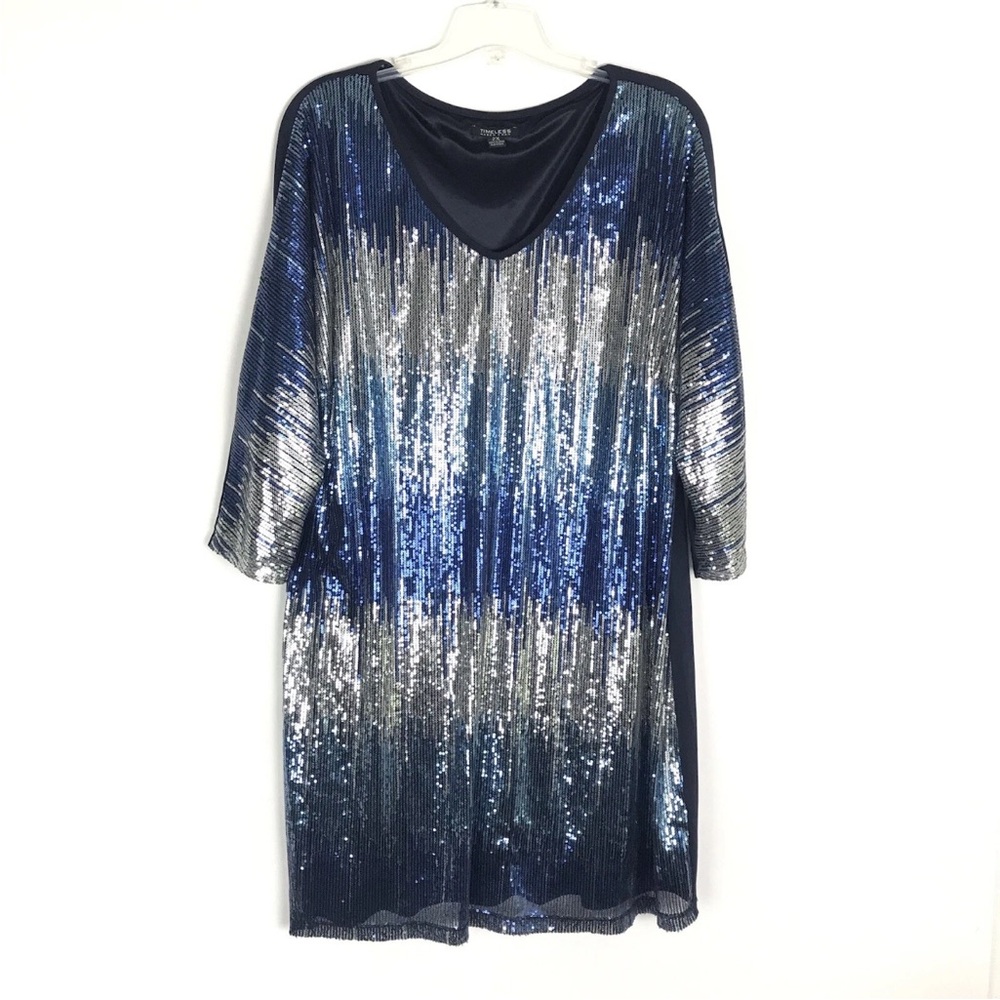 Naeem Khan Navy and Silver Sequin Embellished Dress
